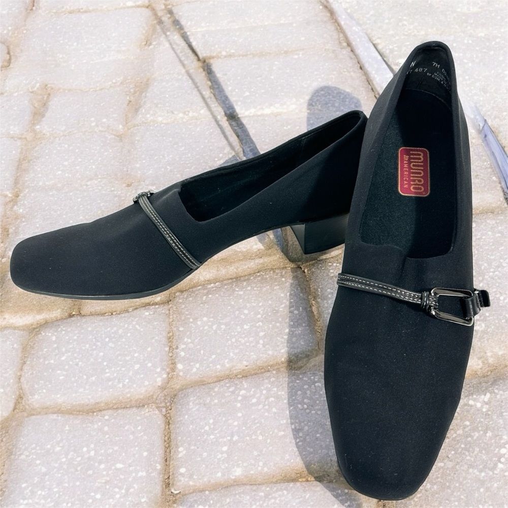 Munro American Womens 10,5N Black Slip On Comfort Block Heel Pump Shoes Made USA